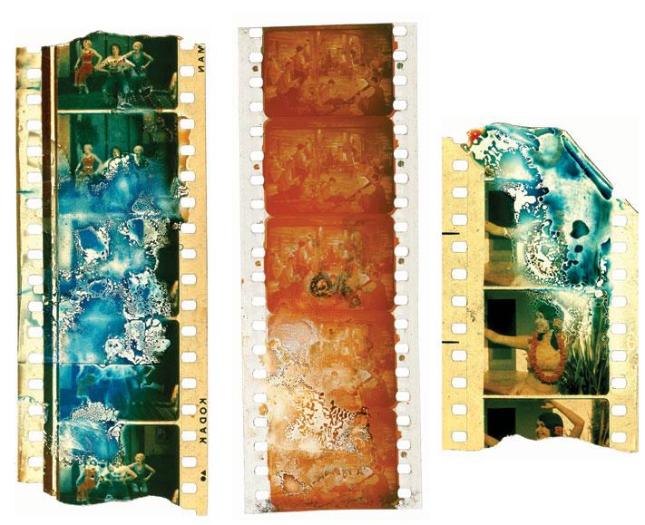  STRIPPED DOWN: Nitrate film (above) is chemically unstable and eventually turns to dust; colors fade on acetate film and it decomposes. About half of the films made in America before 1950 are lost. - Photo: Courtesy of George Eastman House